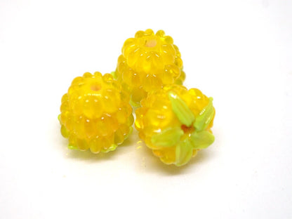 Yellow glass raspberry, Gloss Lampwork berries, Yellow Lampwork berry beads, Yellow Berry fruit beads, Glass Raspberry, Berry jewelry