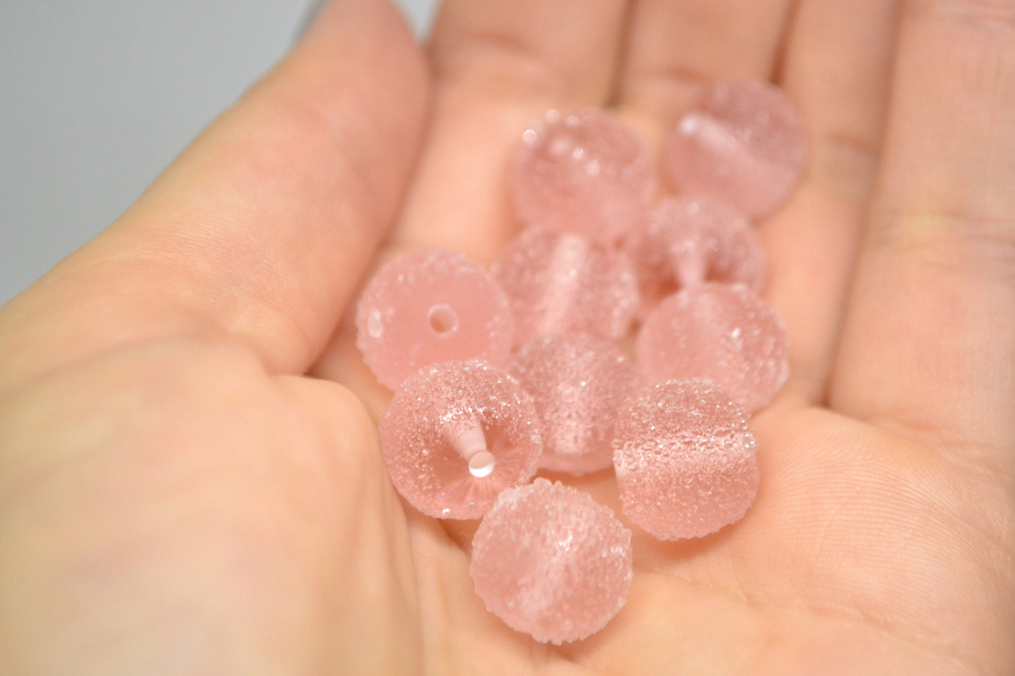 Handmade frosted glass pink beads, Chunky Bubblegum, Gumball bead, sugar coated beads, Artisan lampwork, 13mm glass bead Rondelle pale pink