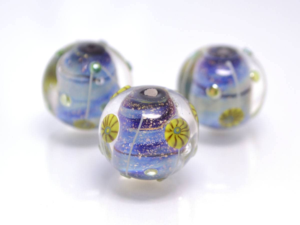 Nautical Lampwork bead handmade blue green yellow dust millefiori focal artisan lampwork aquarium set of beads for Jewelry making pendant
