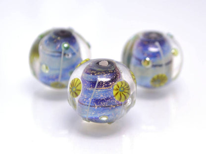 Nautical Lampwork bead handmade blue green yellow dust millefiori focal artisan lampwork aquarium set of beads for Jewelry making pendant