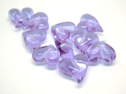 Lavender purple heart beads, Lampwork heart, Purple beads, Violet heart beads, Glass heart shape, Murano bead, Half-drilled beads