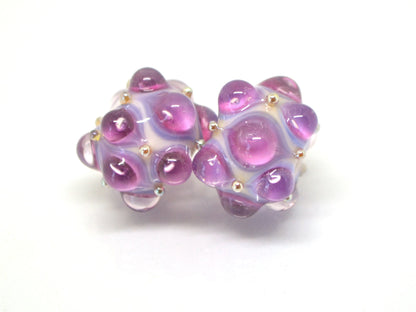 Lavender handmade glass bead, 10mm glass beads, White Purple lampwork, Artisan lampwork, Beads for bracelet, Jewelry beads