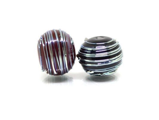Black Red lampwork Handmade Beads, Stripes beads, Silver Stains beads, silver patterns, electric beads