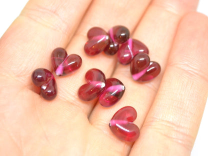 Small pink heart beads, Flat heart beads, Lampwork heart, Pink glass beads, Glass heart shape bead, Heart bracelet making, Artisan lampwork