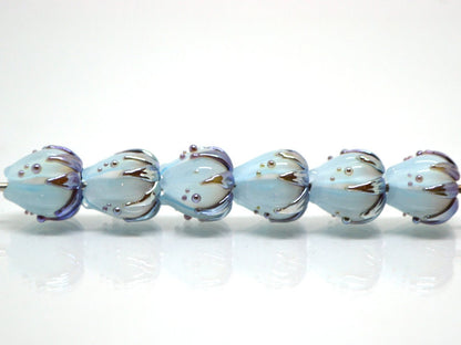 Pastel blue flower glass beads silver, 10mm glass beads, Pale blue lampwork flower bead, Floral lampwork, Handmade glass bead Something blue