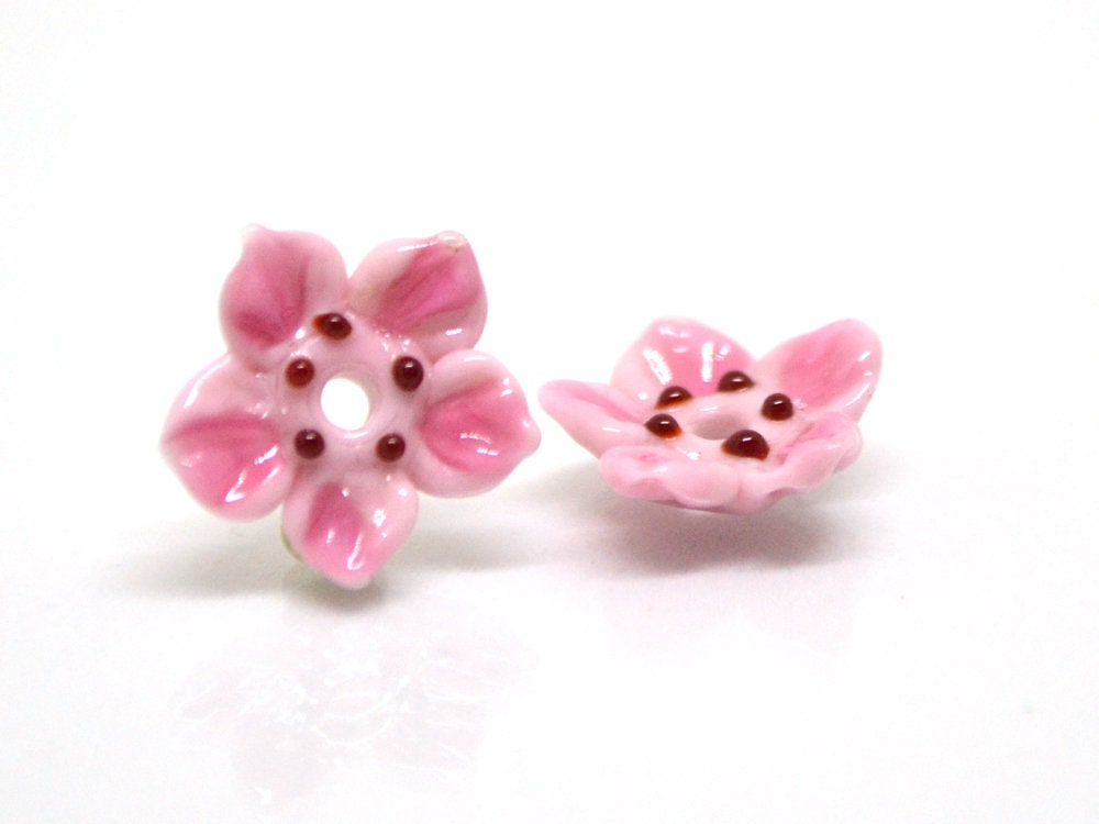 glass flower sakura flower beads floral lampwork blossom beads pink lampwork bead work floral decoration spring beads summer artisan beads