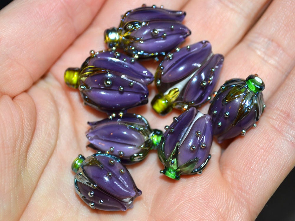 dark purple flower lampwork handmade beads glass  Flower pendant necklace artisan lampwork flower lampwork glass beads flower bead purple