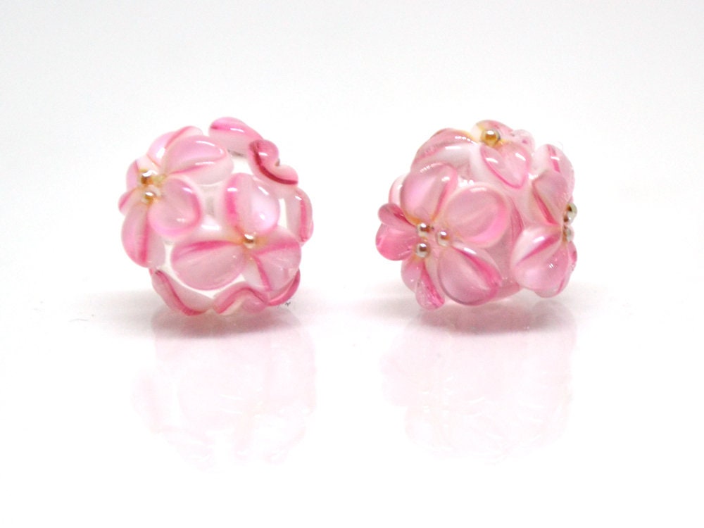 pink flower beads earring half-drilled beads floral set of beads for stud earring jewelry making set handmade jewelry glass floral pendant