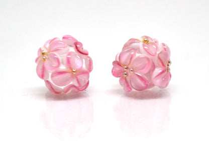 pink flower beads earring half-drilled beads floral set of beads for stud earring jewelry making set handmade jewelry glass floral pendant
