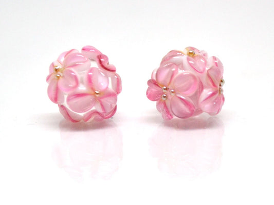 pink flower beads earring half-drilled beads floral set of beads for stud earring jewelry making set handmade jewelry glass floral pendant