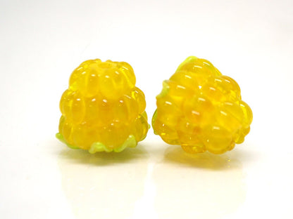 Yellow glass raspberry, Gloss Lampwork berries, Yellow Lampwork berry beads, Yellow Berry fruit beads, Glass Raspberry, Berry jewelry