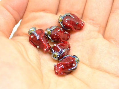 Red bud rose beads, Lampwork Glass Rose Bud Bead, Flower lampwork bead, Focal lampwork beads