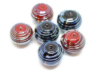 Hollow Black lampwork Beads, Stripes beads, Silver lines beads, Hollow red beads, Focal lampwork