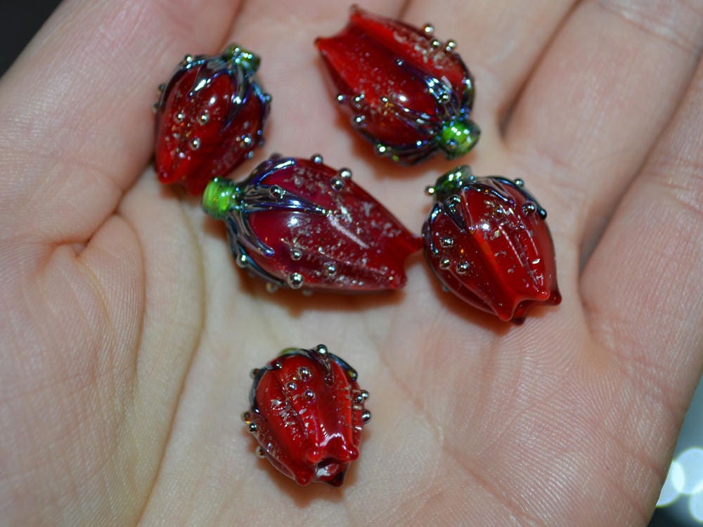 dichroic pendant flower dichroic beads red glass beads sparkling beads star dust lampwork art glass floral pendant electric red flower bead