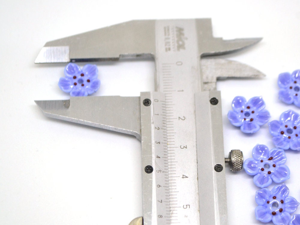 Lampwork blue purple flower beads for jewelry making, Cornflower blue glass beads, Lavender blossom beads, Artisan lampwork, Floral Beadwork