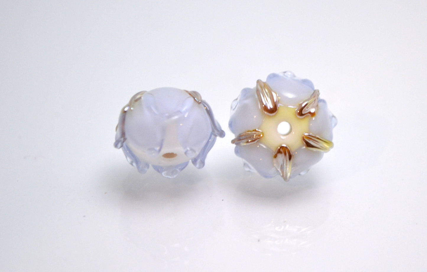 Artisan lampwork bead lilac gold floral wedding jewelry handmade bud flower glass jewelry making set art glass bracelet bead