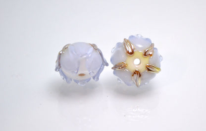 Artisan lampwork bead lilac gold floral wedding jewelry handmade bud flower glass jewelry making set art glass bracelet bead