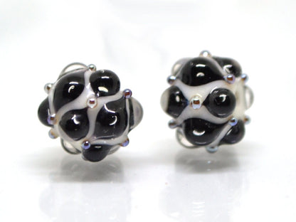 White black handmade glass bead, 10mm glass beads, White lampwork, Artisan lampwork, Beads for bracelet, Black and White