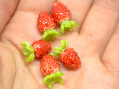 Red lampwork strawberry, Berry glass beads, Lampwork berries, Berry fruit beads, Red green berry beads, Garden glass beads, Berry jewelry