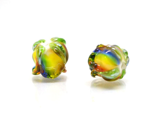 Rainbow 8mm rosebud beads, Rose glass beads, Floral lampwork, Colorful glass beads, Handmade Lampwork, SRA Lampwork, Jewelry beads
