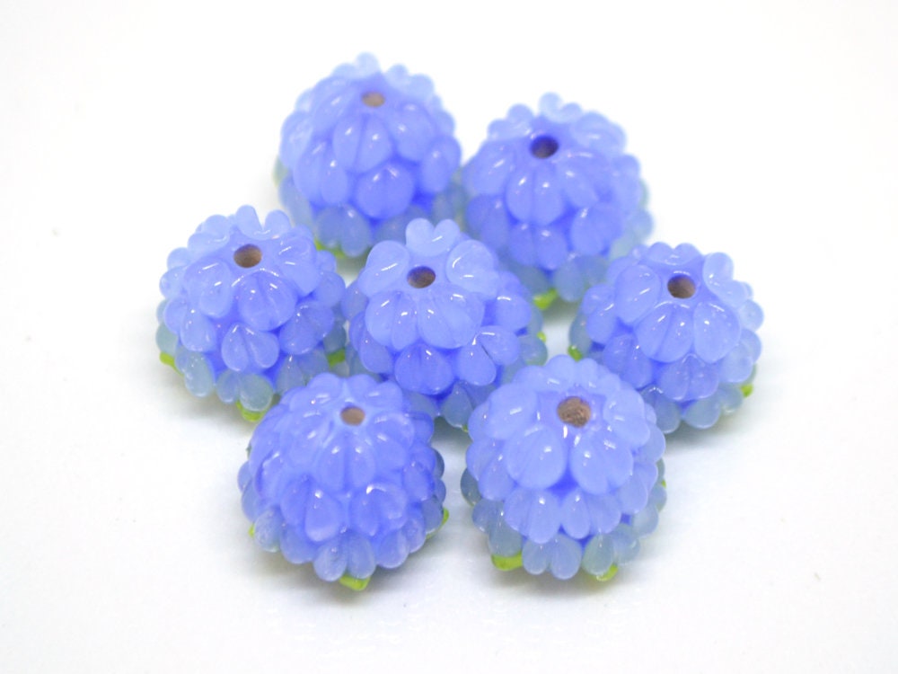 Periwinkle blue lampwork raspberry, Glass berries, Lampwork berry beads, Berry fruit beads, Glass Raspberry, Forrest berry beads