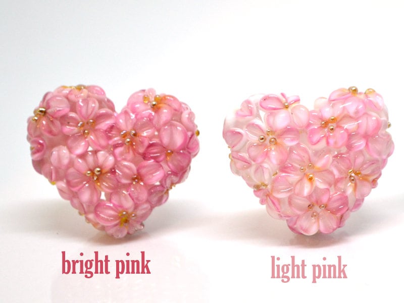 Flower heart bead wedding jewelry making romantic jewelry pendant Lampwork bead pink flower bead artisan lampwork floral art glass handmade