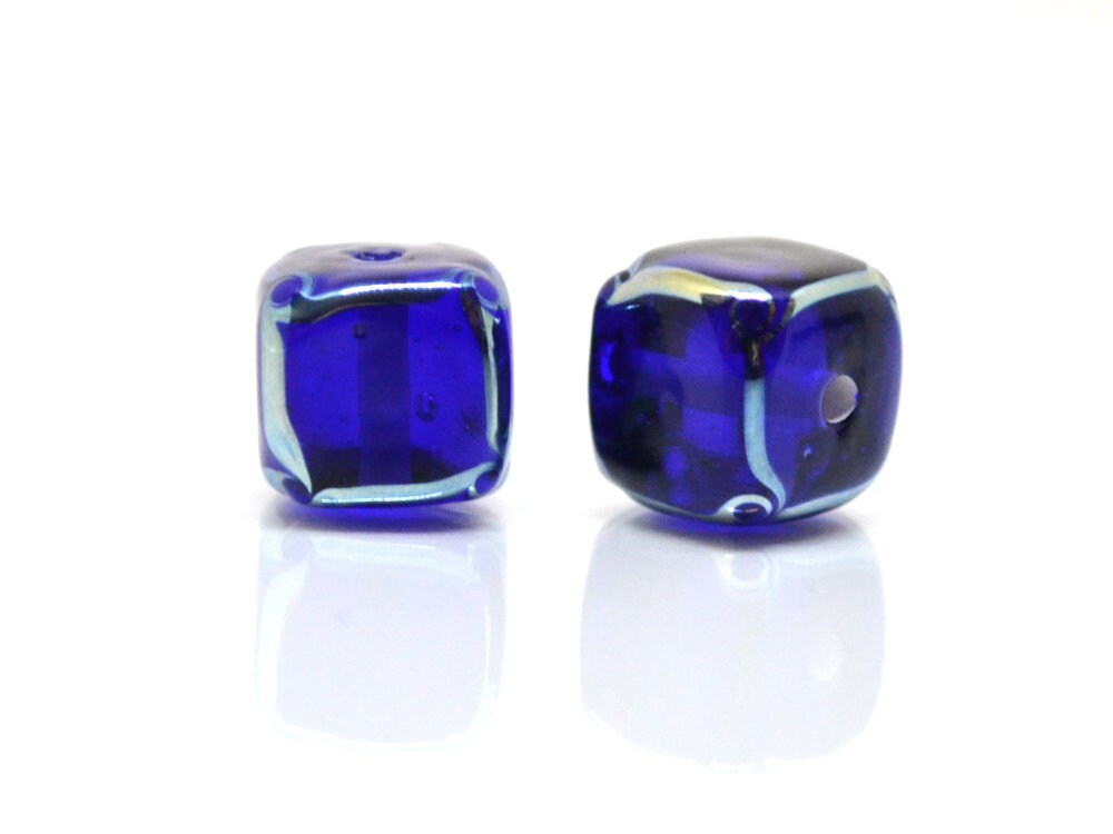 cobalt blue square beads blue cube beads blue spacer beads blue lampwork beads artisan lampwork 10mm cube beads glass blue beads spacer