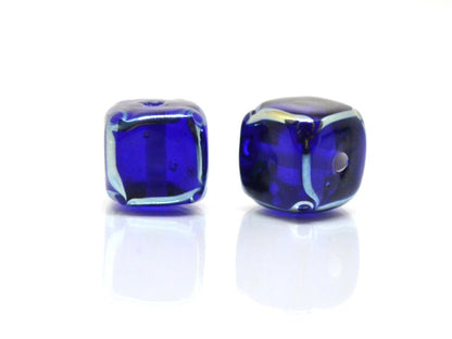 cobalt blue square beads blue cube beads blue spacer beads blue lampwork beads artisan lampwork 10mm cube beads glass blue beads spacer