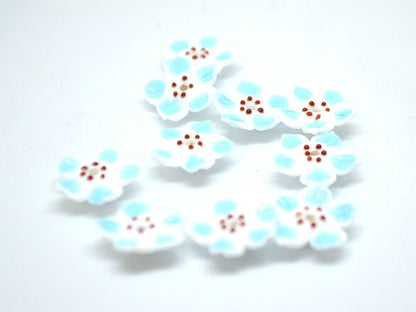 White blue glass flower beads, Blue floral lampwork, Glass blossom beads, Artisan lampwork bead, Jewelry beads, 3d Embroidery beads