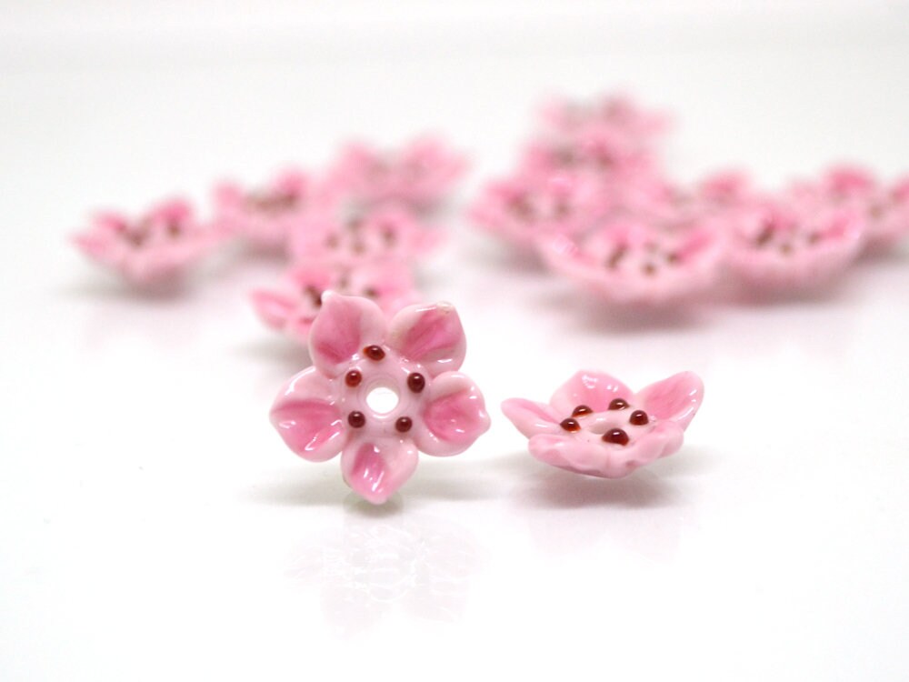 glass flower sakura flower beads floral lampwork blossom beads pink lampwork bead work floral decoration spring beads summer artisan beads
