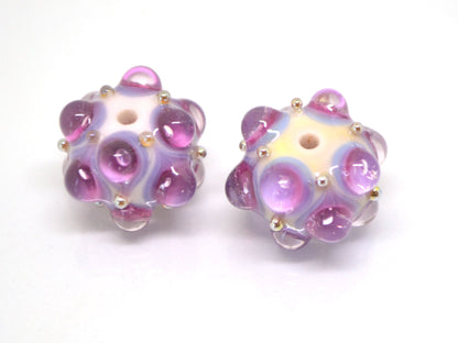 Lavender handmade glass bead, 10mm glass beads, White Purple lampwork, Artisan lampwork, Beads for bracelet, Jewelry beads