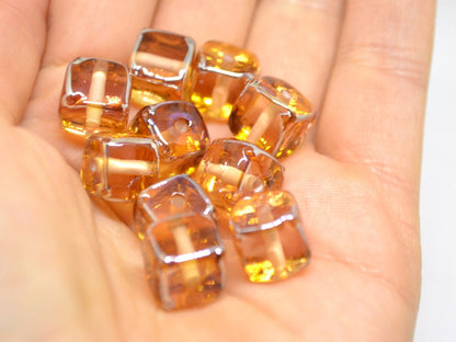 Gold yellow square beads, Honey yellow cube beads,  12mm square beads, Sunny cube beads, Yellow lampwork beads, Handmade glass beads