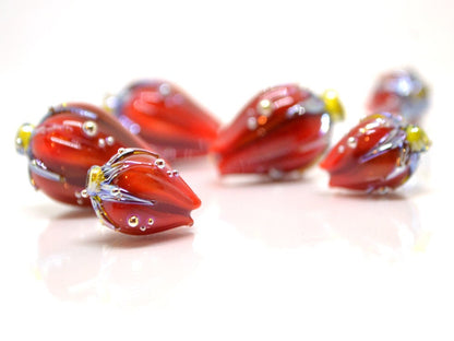 Deep red lampwork flower beads, Dark red glass floral beads, Large flower beads, Floral glass pendant, Focal lampwork