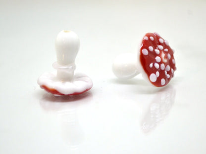 Handmade glass mushroom beads, Fly-agaric lampwork bead, Miniature Mushroom, Fall Decor, Glass Amanita bead, White mushroom beads, Forrest
