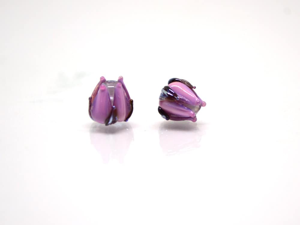 Deep purple lavender small lampwork beads, Purple floral beads, Artisan lampwork, Tiny glass beads, Tiny beads, 7mm flower beads, glass art
