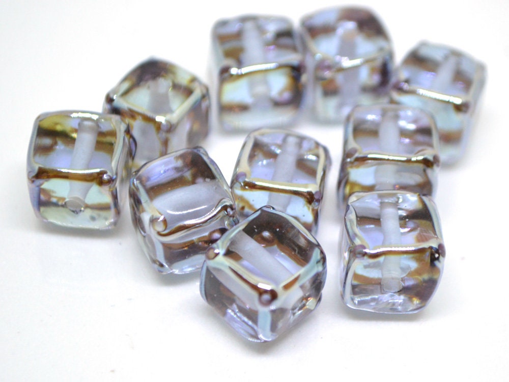 Gray lavender square beads, Dusty Purple cube beads, 12mm square beads, Gray cube beads, Dimond gray spacer beads, Gray lampwork,Murano bead