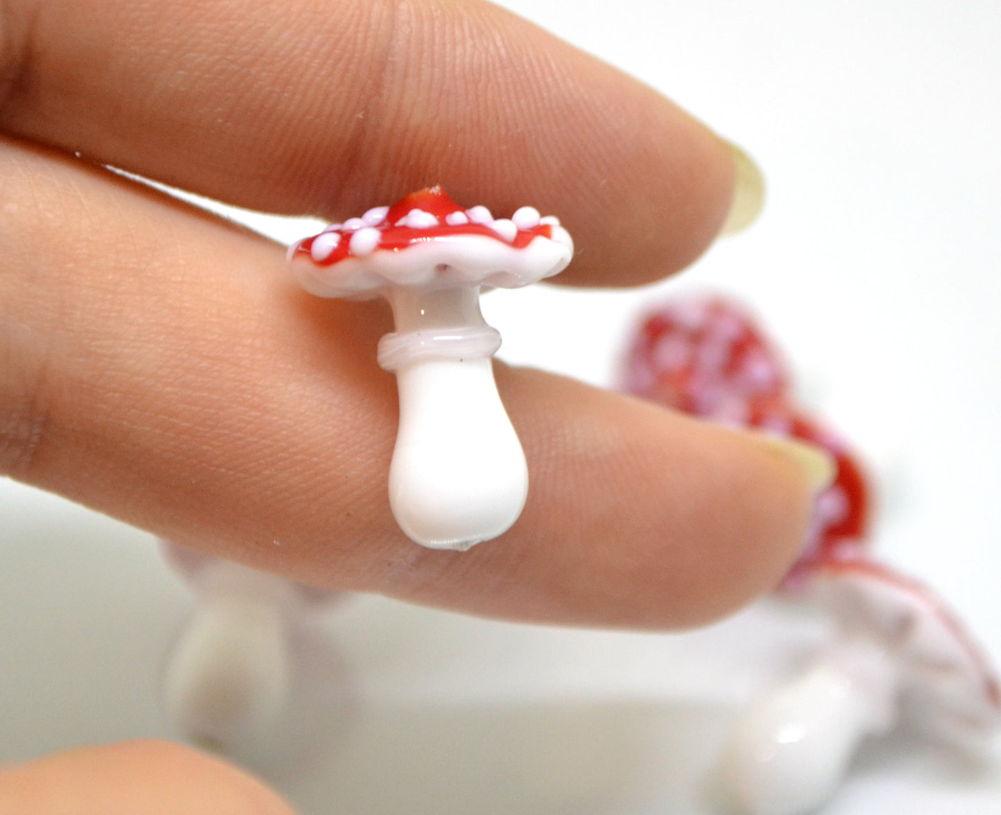 Handmade glass mushroom beads, Fly-agaric lampwork bead, Miniature Mushroom, Fall Decor, Glass Amanita bead, White mushroom beads, Forrest