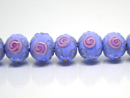 Blue purple handmade glass lampwork beads|Periwinkle blue jewelry|Venetian beads|Artisan lampwork|Periwinkle wedding|Jewelry making|Floral