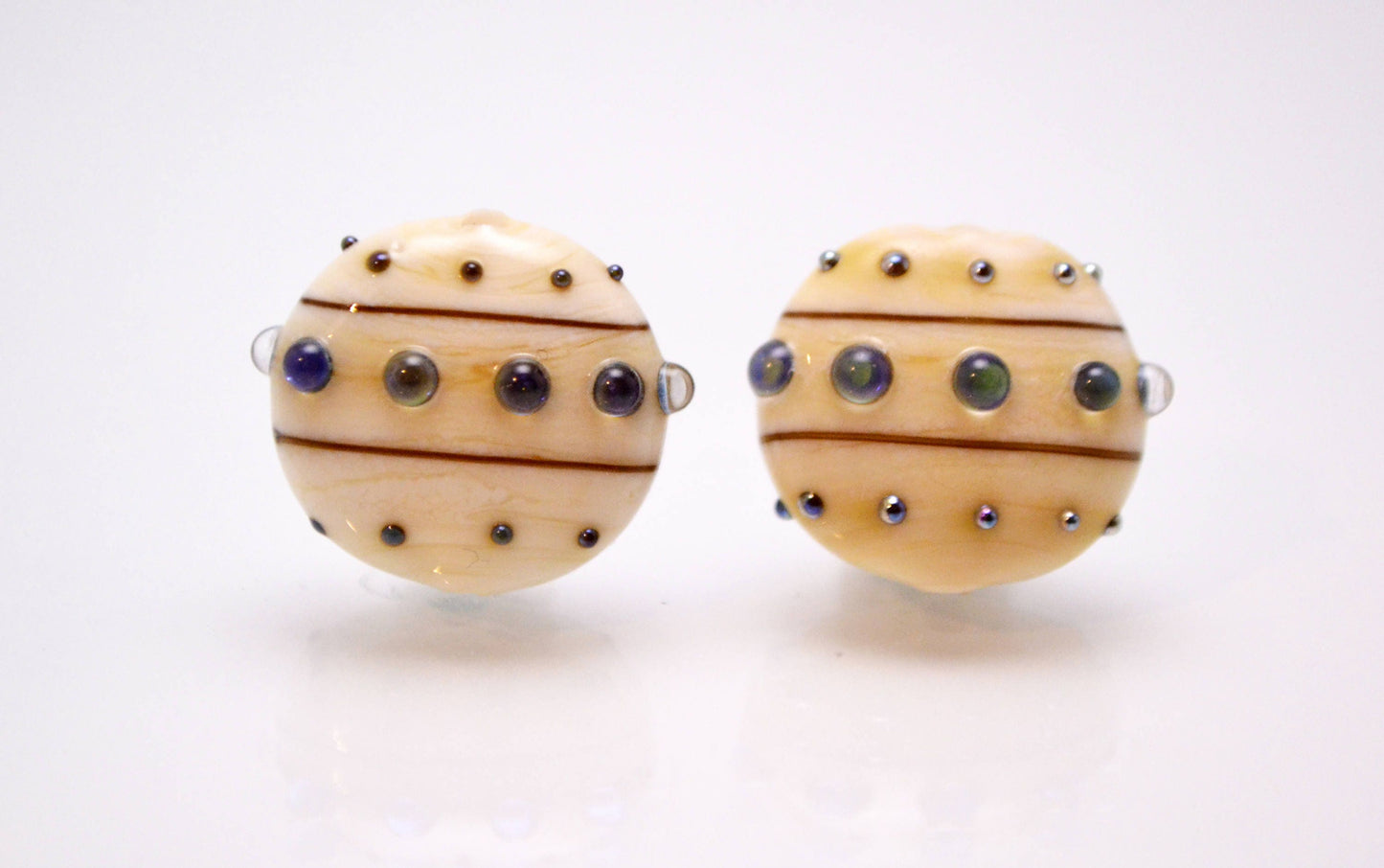 Ivory blue lampwork beads stripe beads glass handmade beads jewelry making space beads dots beads artisan lampwork beads lentils beads art