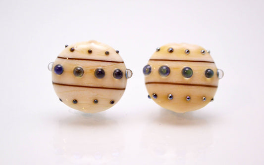 Ivory blue lampwork beads stripe beads glass handmade beads jewelry making space beads dots beads artisan lampwork beads lentils beads art