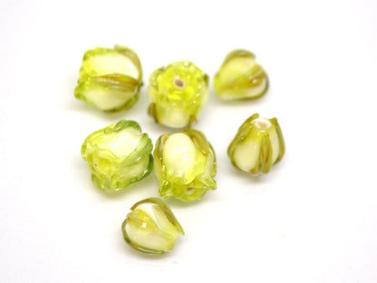 Salad green 8mm rosebud beads, Rose and bud beads, Summer Floral lampwork, Small flower beads, Art Flower Beads, Floral jewelry, Handmade