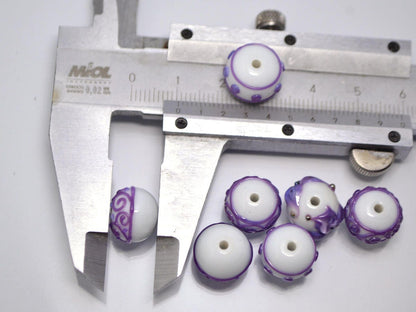 Lampwork purple white glass Handmade beads Artisan lampwork Rondelle bead Lampwork beads set Bracelet jewelry making set flower lampwork