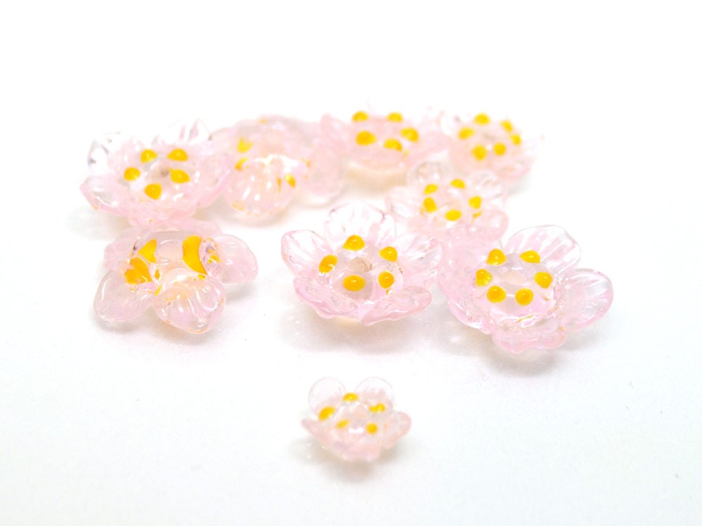 clear pink glass beads artisan lampwork beads set wedding set of beads wedding beads tender glass beads Floral glass beads glass flower bead