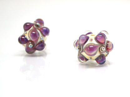 Purple beige Lampwork bead, Purple Ivory glass beads, Pastel lampwork beads, Focal beads, Artisan lampwork, Handmade bead, Rondelle beads