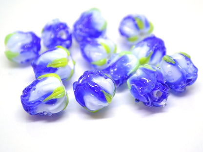 Blue rose bud beads, Lampwork rose beads, Cobalt blue beads, Artisan lampwork, Floral Lampwork pendant, DIY earrings, Glass flower jewelry