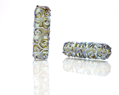 Gray lampwork tube bead, Silver mirror swirl transparent bead, Jewelry making supply, Artisan lampwork, Textured beads, Focal beads, Smoky