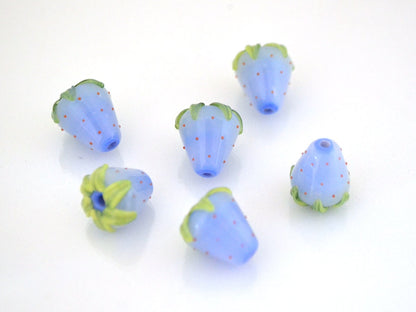 Periwinkle blue Strawberry glass beads, Lampwork berry, Lampwork strawberry, Blue Berry beads, Forest glass beads, Glass berries