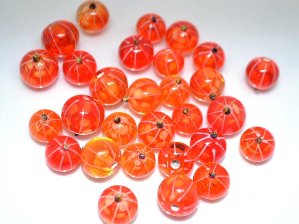 Glass currant beads, Orange lampwork berries, Glass berry, Lampwork currant, Artisan lampwork, Food glass beads, half-drilled beads