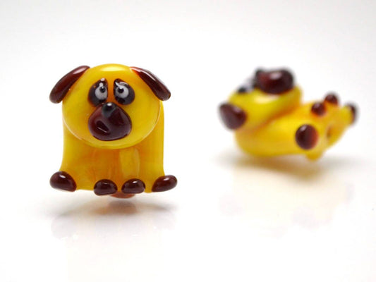 glass dog pendant chinese new year 2018 year of the dog handmade lampwork dog pug gift pug earrings yellow dog brown dog lampwork pug