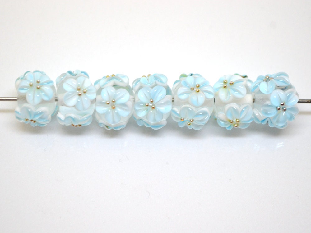 blue flower beads with flower bracelet wedding bridal bracelet making jewelry lampwork handmade artisan lampwork top quality beads tender
